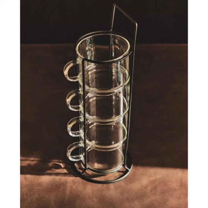 VipMarketim Standlı Borosilikat 4lü Fincan Seti