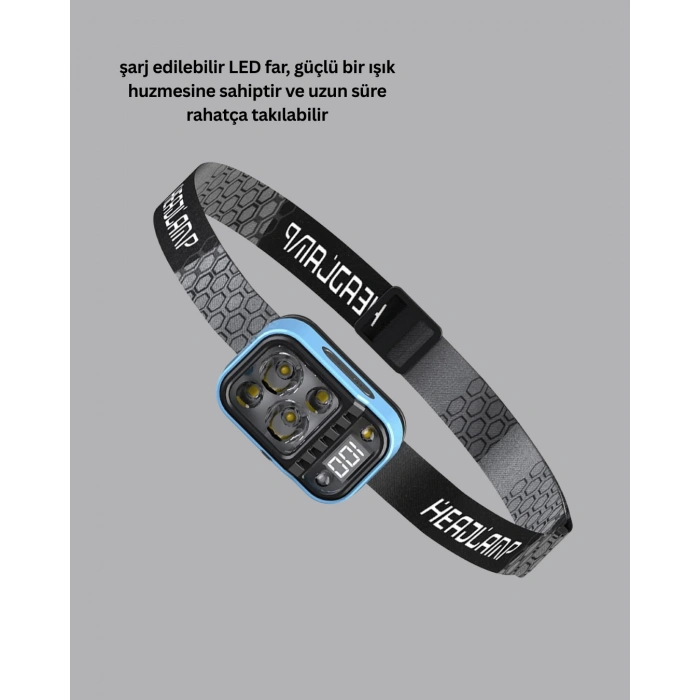 VipMarketim Su Geçirmez LED Kafa Lambası 53 Çalışma Modu Güç Ekranlı