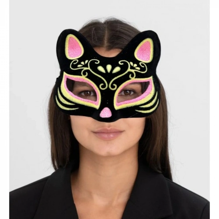 VipMarketim Süet Pembe Sarı Kedi Maskesi