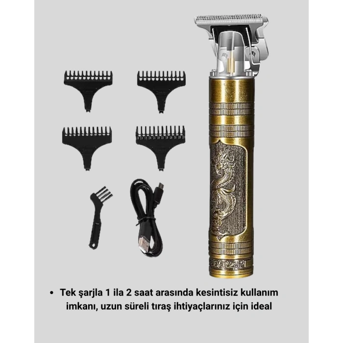 VipMarketim T Bıçaklı Profesyonel Çizik Tıraş Makinesi Seti – 120 Dakika Kullanım Şarjlı & Kablolu