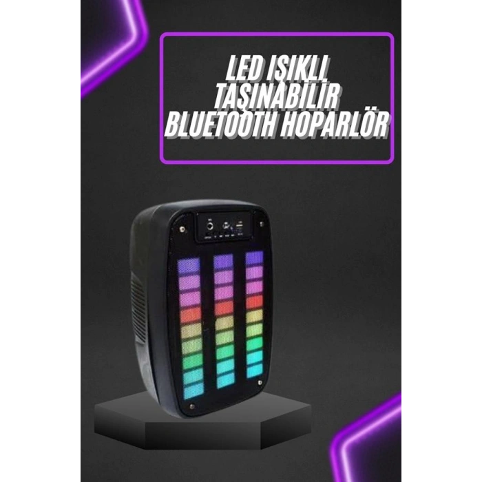 VipMarketim Taşınabilir 6.5 inç LED Bluetooth Kareoke Hoparlör RGB Işıklı Radyolu