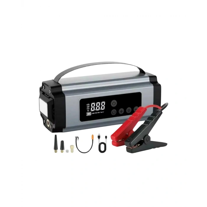 VipMarketim Taşınabilir Akü Takviye Cihazı Dijital Hava Kompresörü Powerbank ve LED Fener Bir Arada