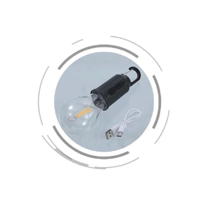 VipMarketim Taşınabilir Askılı Ampul Kamp Lambası Askılı Type-C Şarjlı Bahçe Lambası