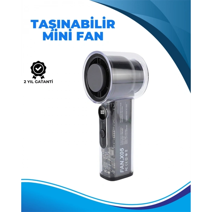 VipMarketim Taşınabilir El Fanı 100 Seviyeli Rüzgar Hızı Ayarı Sessiz Çalışma - Dijital Ekranlı