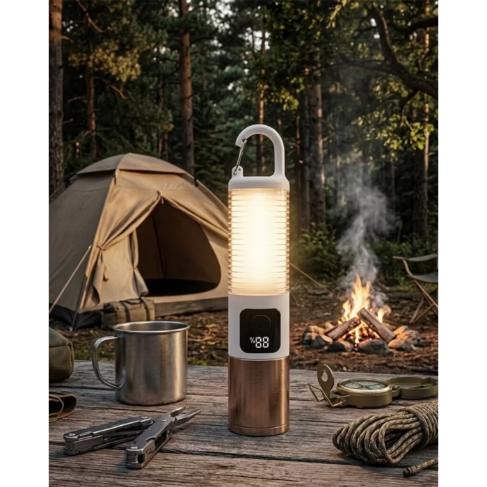 VipMarketim Taşınabilir LED Kamp Feneri USB Şarjlı Yüksek Parlaklık 500 Lümen Güç Göstergeli