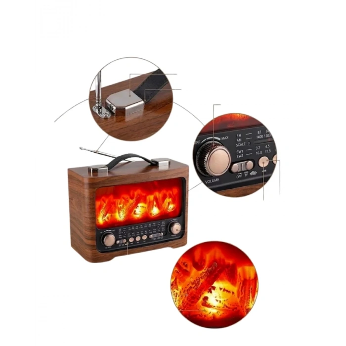 VipMarketim Taşınabilir Şömine Efektli Bluetooth Hoparlör FM Radyo LED Işıklı Müzik Çalar