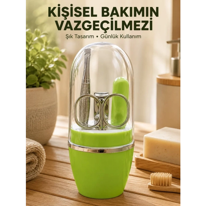 VipMarketim Taşınabilir Yeşil Manikür Seti Kapsüllü Kişisel Bakım Çantası