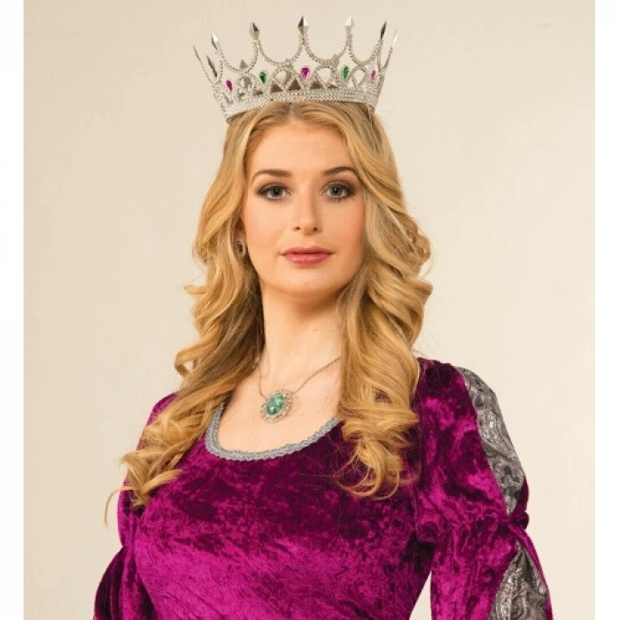 VipMarketim Taşlı Rönesans Kostümlü Kraliyet Ortaçağ Gümüş Kraliçe Prenses Tacı