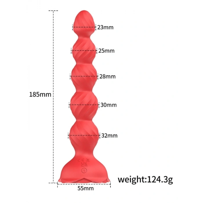 VipMarketim Telefon Kontrollü Haley Rose Pulled Beads Anal Plug – Kırmızı