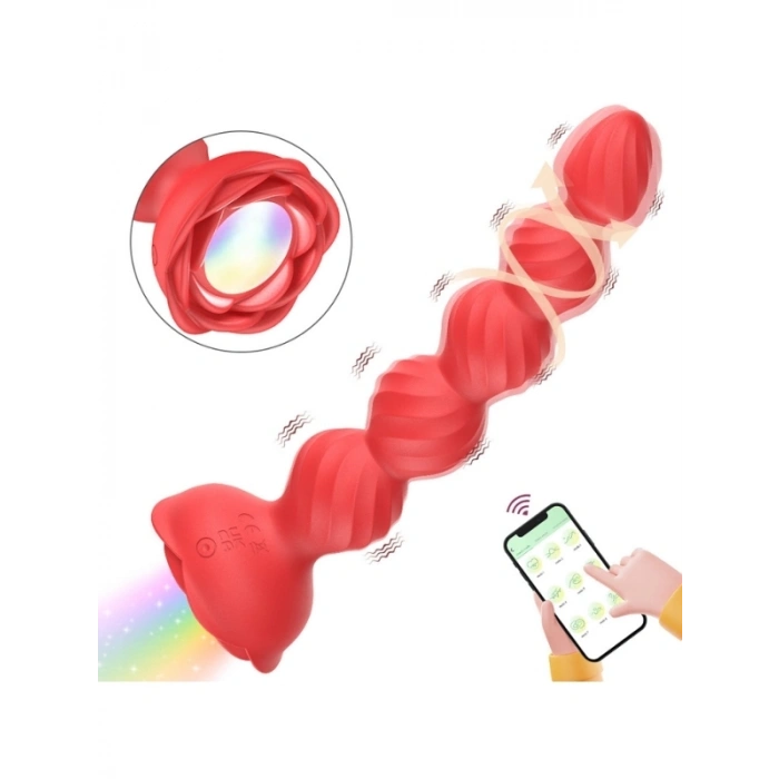 VipMarketim Telefon Kontrollü Haley Rose Pulled Beads Anal Plug – Kırmızı