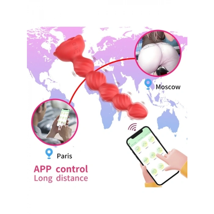 VipMarketim Telefon Kontrollü Haley Rose Pulled Beads Anal Plug – Kırmızı