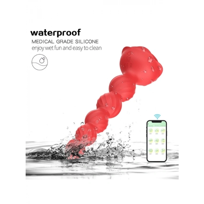 VipMarketim Telefon Kontrollü Haley Rose Pulled Beads Anal Plug – Kırmızı