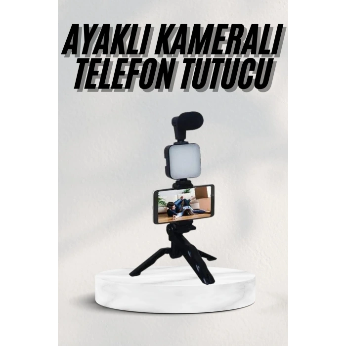 VipMarketim Telefon Tutucu Led Işıklı Kumandalı Mikrofon Telefon Vlog Video Kayıt