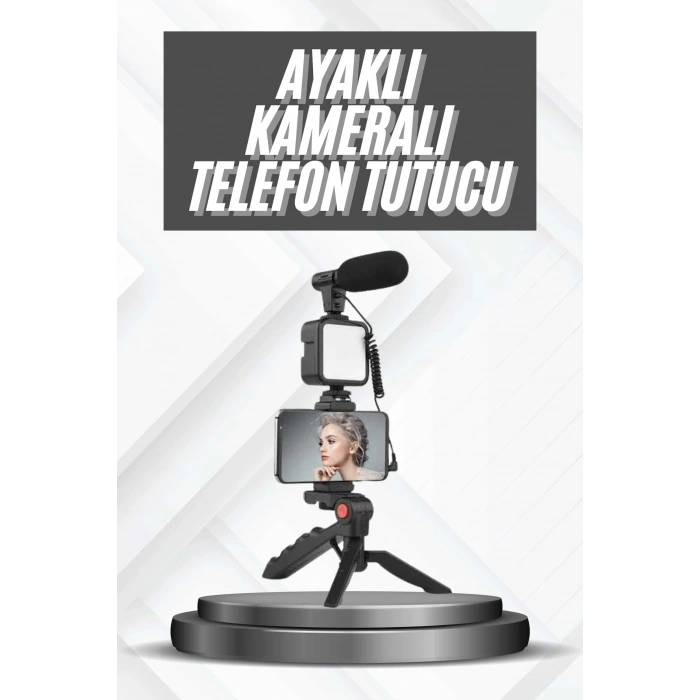 VipMarketim Telefon Tutucu Mikrofonlu Işıklı Youtuber Video Kayıt