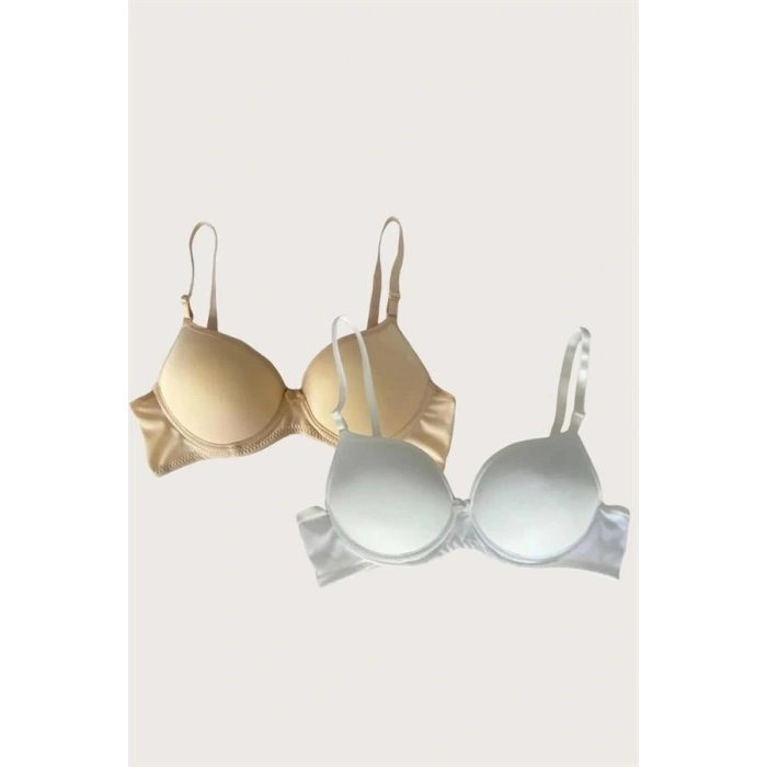 VipMarketim Ten-Beyaz 2Li Mikro Kumaş İçi Boş Balenli Günlük Desteksiz Sütyen