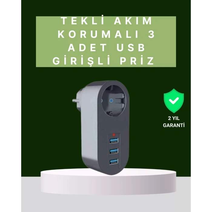 VipMarketim Termal Akım Korumalı 3 USBli Güvenli Priz – Akıllı Akım Dengeleme