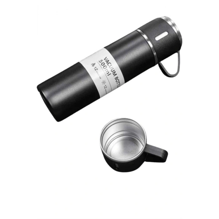 VipMarketim Termos Seti 3lü Bardak Seti Isı Dayanıklı Siyah Paslanmaz Çelik Vakumlu