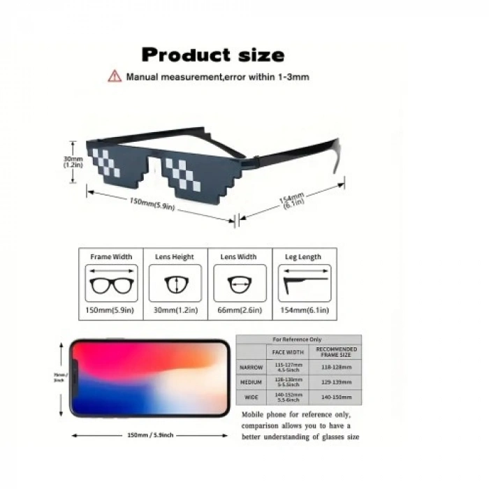 VipMarketim Thug Life Trend Güneş Gözlüğü Mozaik Siyah Kedi Gözlükleri