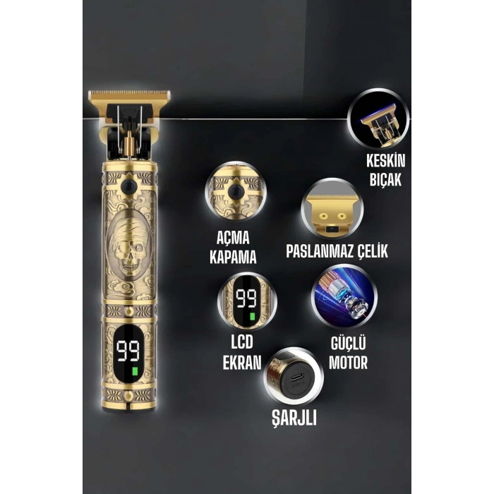VipMarketim Tıraş Makinesi Çizik Tıraş Paslanmaz Çelik Uzun Ömürlü Şarjlı