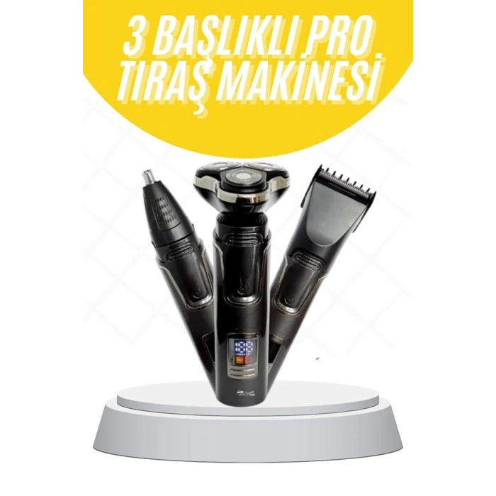 VipMarketim Tıraş Makinesi Profesyonel 3in1 Dijital Göstergeli 3 Başlıklı Erkek Bakım