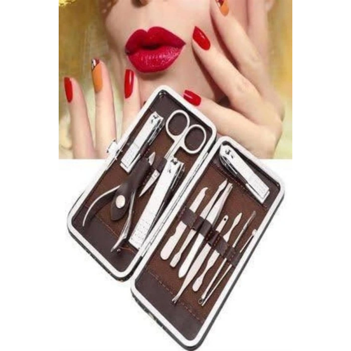VipMarketim Tırnak Bakım Seti Tırnak Düzeltme Batık 12 Parça Çanta Tipi Manikür Pedikür