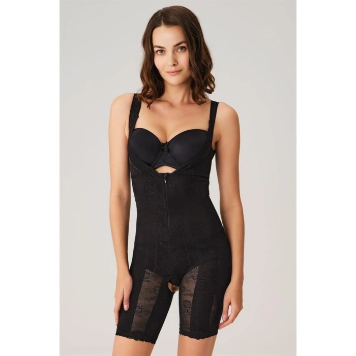 VipMarketim  Toparlayıcı Vücut İnceltici Dikişli Fermuarlı Uzun Paca Altı Açık Sıkı Badi Korse