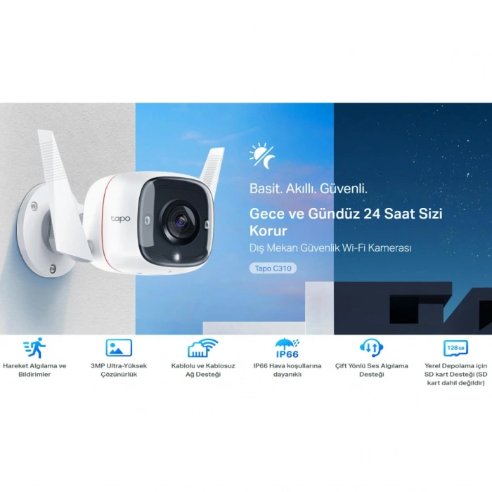 VipMarketim TP-LINK Tapo C310 30Mpix İç ve Dış Mekan IP66 WiFi 30Mt. Gece Görüşü İki Yönlü Ses Güvenlik Kamerası(1923)