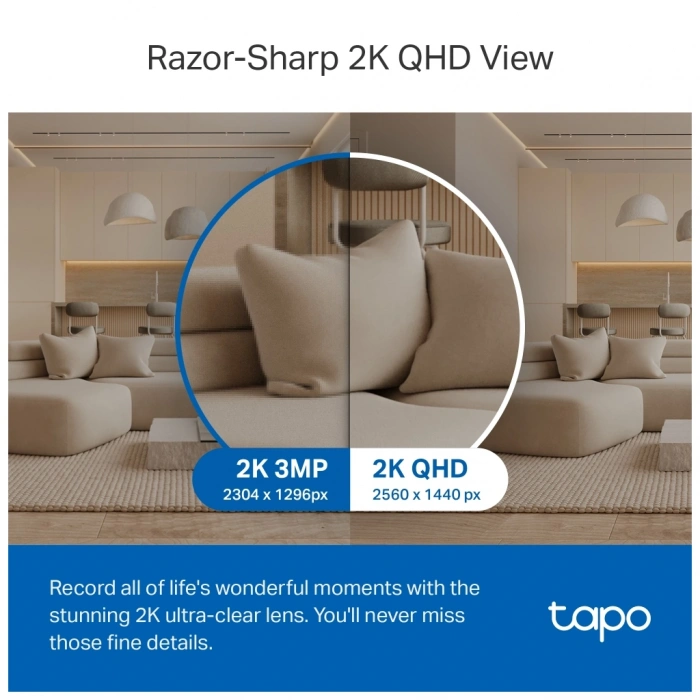VipMarketim TP-LINK Tapo TC72 (C220) 2K QHD 40Mpix İç Mekan WiFi 9Mt. Gece Görüşü 360 Dönüş İki Yönlü Ses Güvenlik Yapay Zeka Destekli Kamera(1923)