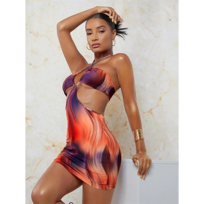 VipMarketim  Transparan Detaylı Omuz Dekolteli Mini Fantezi Elbise