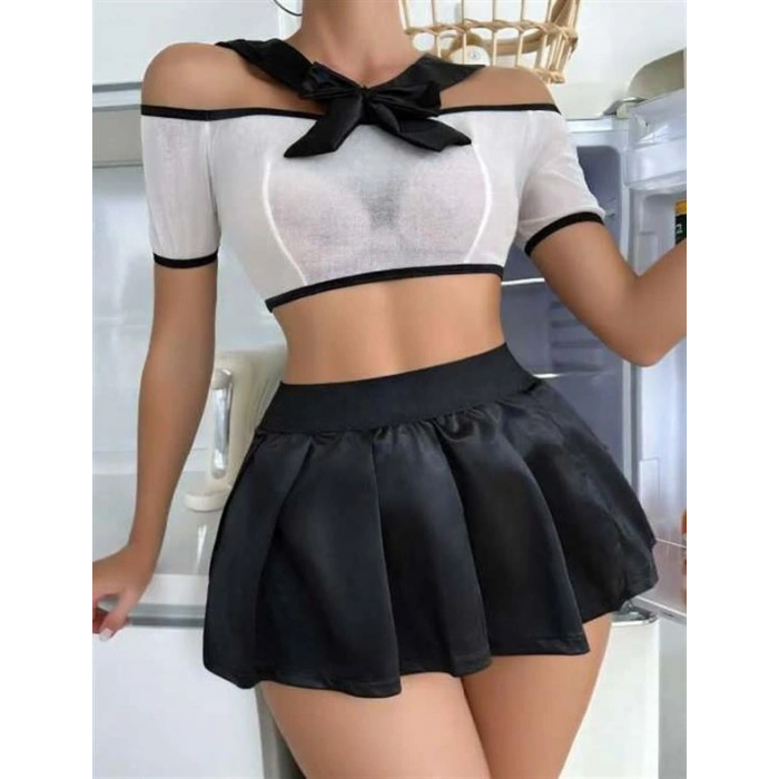 VipMarketim  Transparan Mini Etekli Kurdela Detaylı Fantezi Kostüm