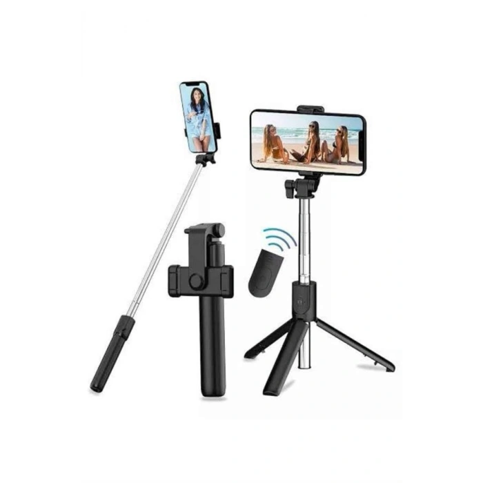 VipMarketim Tripod Selfie Çubuğu Bluetooth Kumandalı Kablosuz Led Işıklı