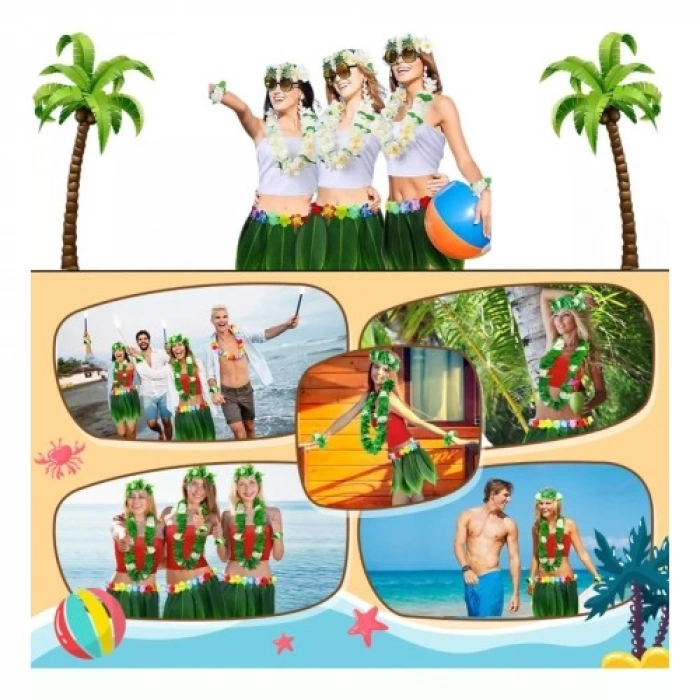 VipMarketim Tropikal Esintili Hawaii Yapraklı Parti Eteği Yetişkin Boy