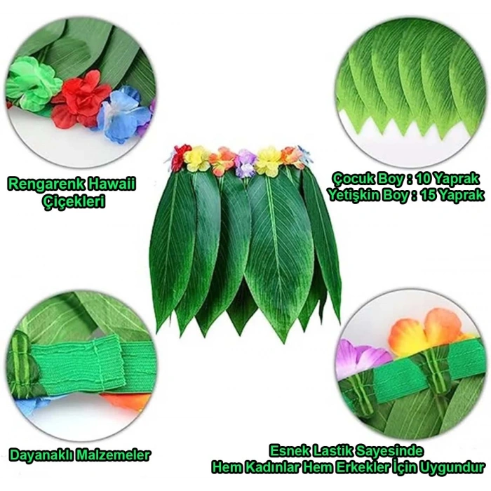 VipMarketim Tropikal Esintili Hawaii Yapraklı Parti Eteği Yetişkin Boy