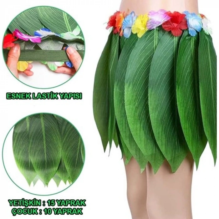 VipMarketim Tropikal Esintili Hawaii Yapraklı Parti Eteği Yetişkin Boy