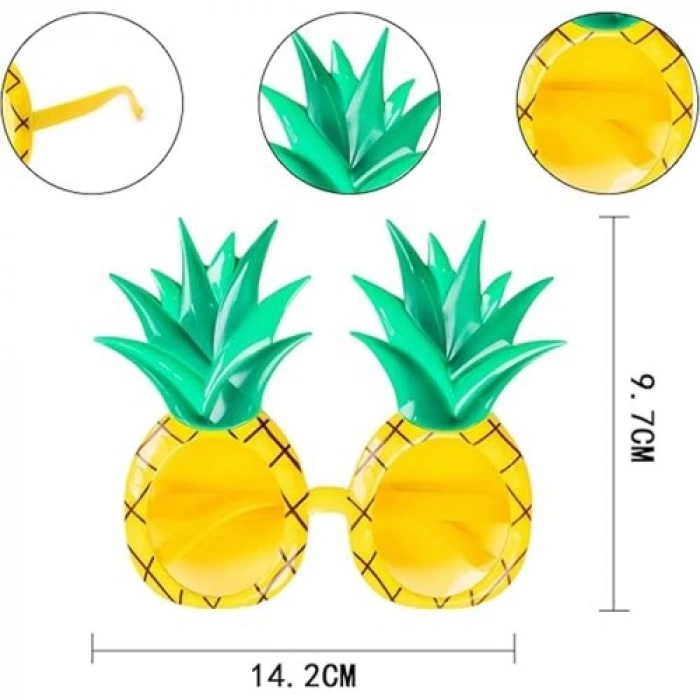 VipMarketim Tropikal Hawaii Ananas Şekilli Parti Gözlüğü 9.5 x 14 cm