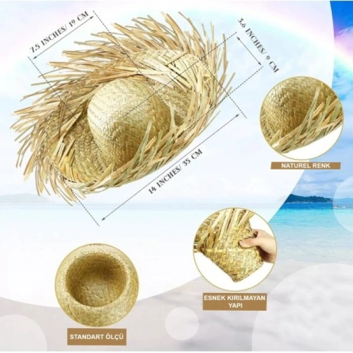 VipMarketim Tropikal Parti Naturel Hasır Hawaii Şapkası 13x36 cm