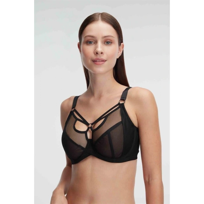 VipMarketim  Tüllü Balenli Desteksiz Dolgusuz Yaka Detaylı Toparlayıcı Küçültücü Sütyen