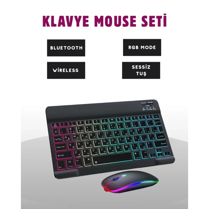 VipMarketim Türkçe Q Klavye Düzenli RGB Kablosuz Klavye Mouse Set