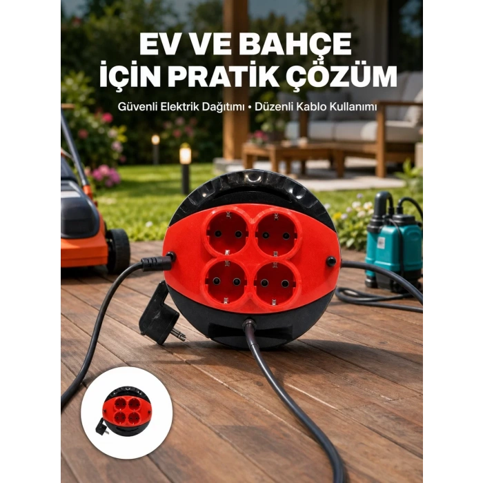 VipMarketim Türkiye Üretimi 5 Metre 4 Prizli Kablolu Makara