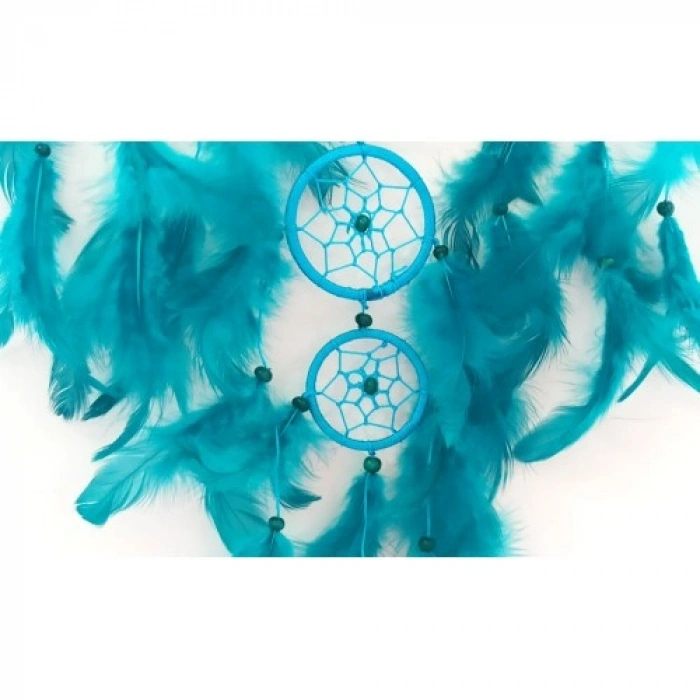 VipMarketim Turkuaz Rengi Kuş Tüylü Boncuklu Düş Kapanı El Yapımı Duvar Süsü
