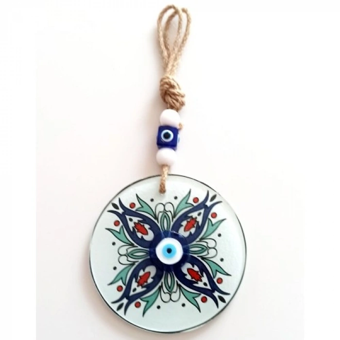 VipMarketim Turkuaz Ve Lacivert Renk Çiçekli Füzyon Cam Duvar Süsü