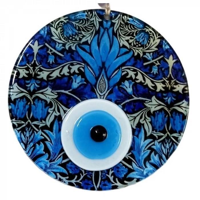 VipMarketim Turkuazın Zarafeti Nazar Boncuklu Füzyon Cam 16 Santimetre Çapında Elegant Duvar Süsü