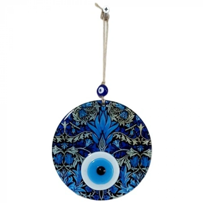 VipMarketim Turkuazın Zarafeti Nazar Boncuklu Füzyon Cam 16 Santimetre Çapında Elegant Duvar Süsü