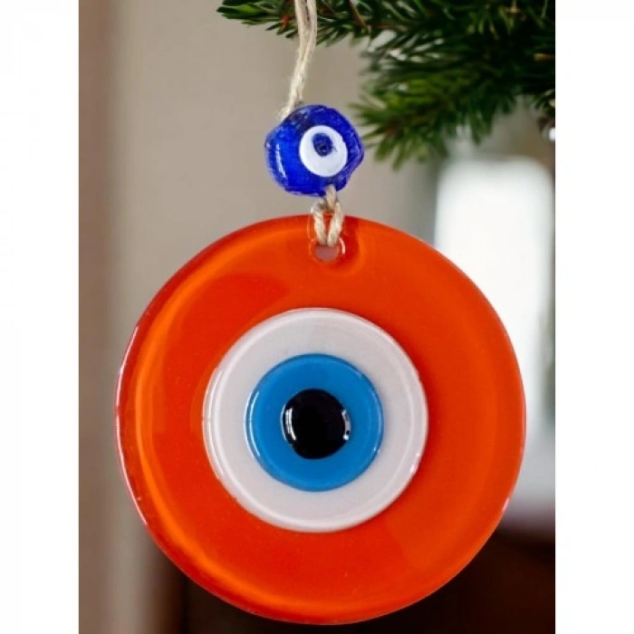 VipMarketim Turuncu Nazar Boncuklu Duvar Süsü 10 Cm Cam Duvar Dekoru