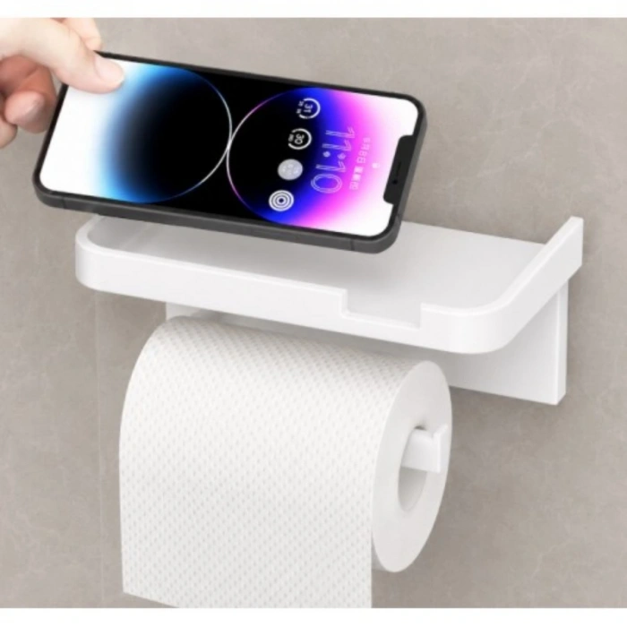 VipMarketim Tuvalet Kağıdı Askılığı - Raflı ve Yapışkanlı - Matkapsız Banyo Aksesuarı