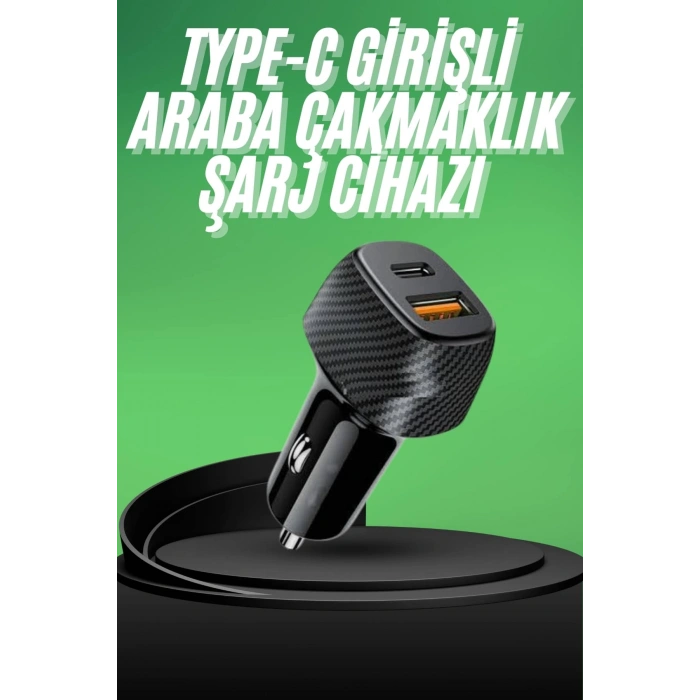 VipMarketim Type-C Girişli Araba Çakmaklık Şarj Cihazı 38W Oto Çakmaklık