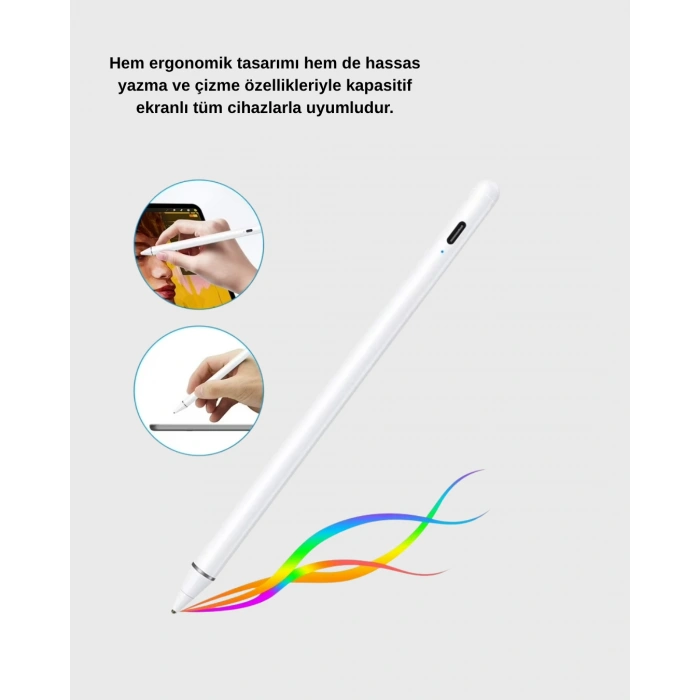 VipMarketim Type-C Şarjlı Dokunmatik Kalem – iPad iPhone ve Android Uyumlu Sessiz Çalışan