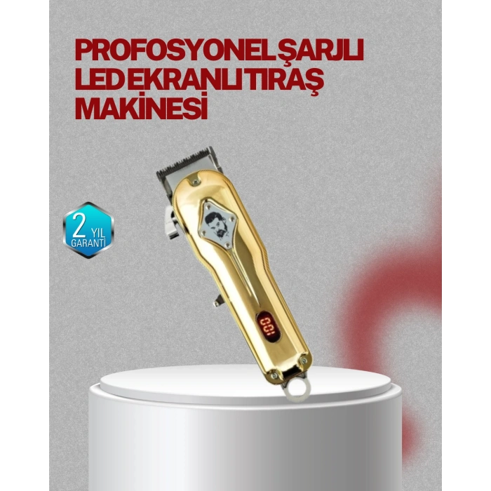 VipMarketim Type-C Şarjlı LCD Ekranlı Profesyonel Saç Sakal Tıraş Makinesi