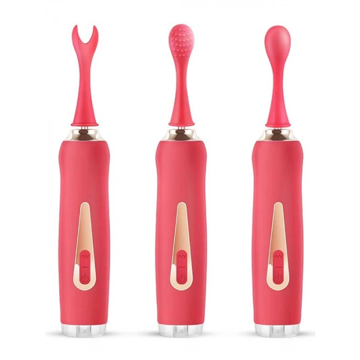 VipMarketim Üç Başlıklı Değiştirilebilir Vibratör Kırmızı