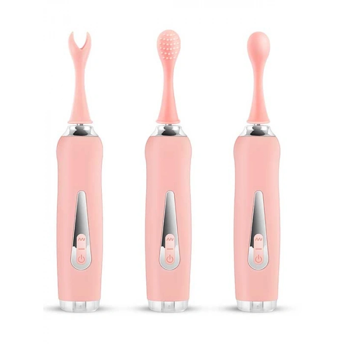 VipMarketim Üç Başlıklı Değiştirilebilir Vibratör Pembe